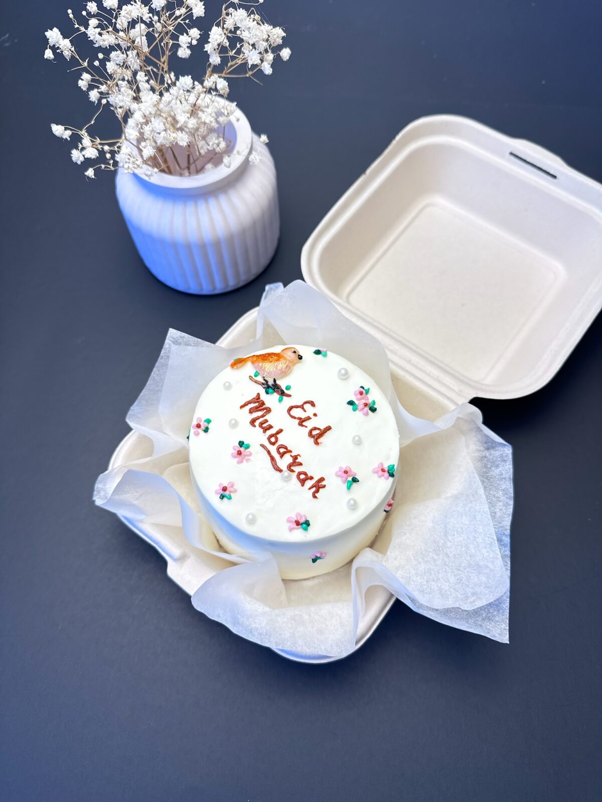 personalized bento cake near me with Eid Mubarak message and mosque design